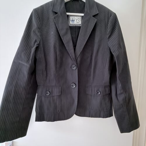 Donkergrijze Esprit blazer met krijtstreep, maat 44, voorzijde